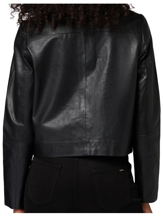Black Down Collar Leather Jacket