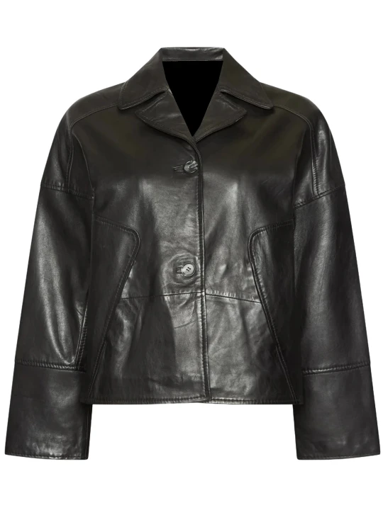 Black Front Button Leather Jacket