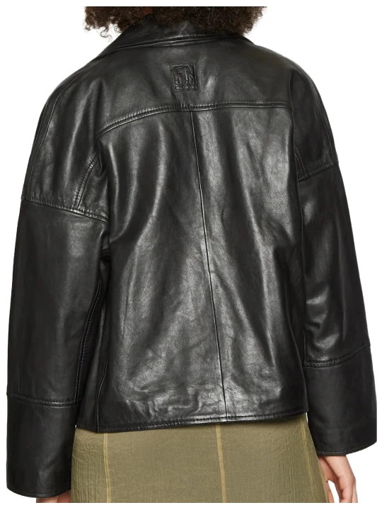 Black Front Button Leather Jacket