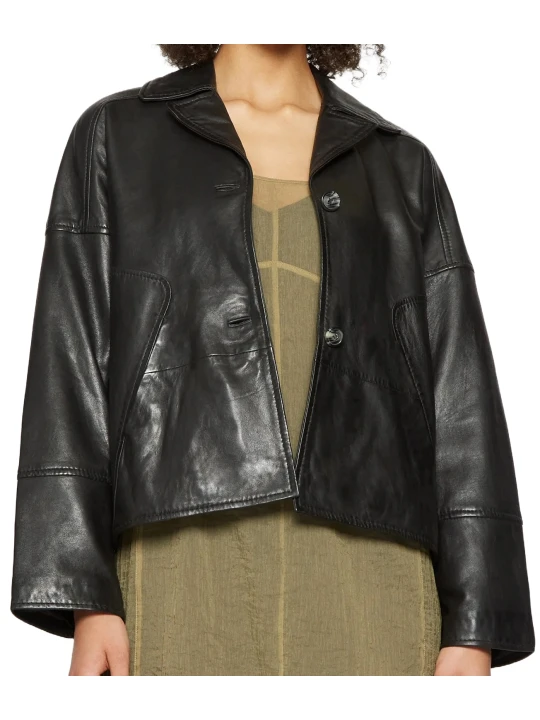 Black Front Button Leather Jacket