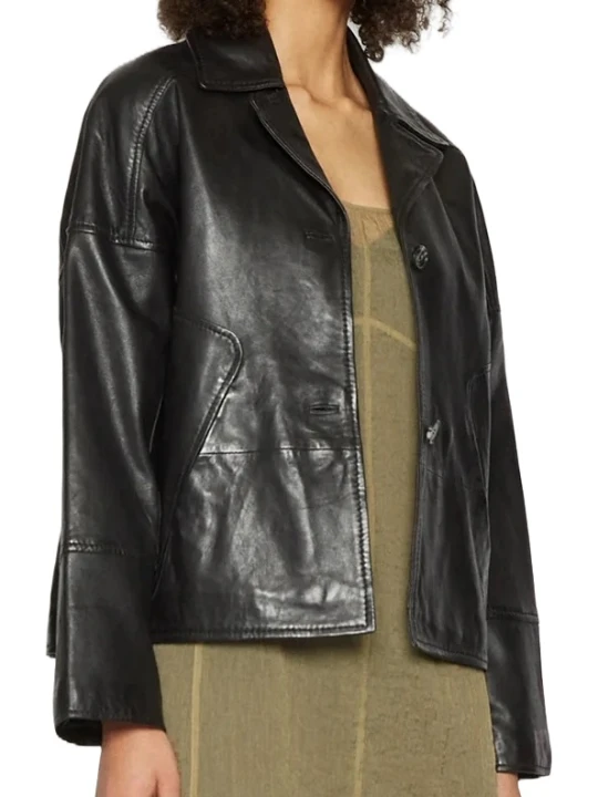 Black Front Button Leather Jacket
