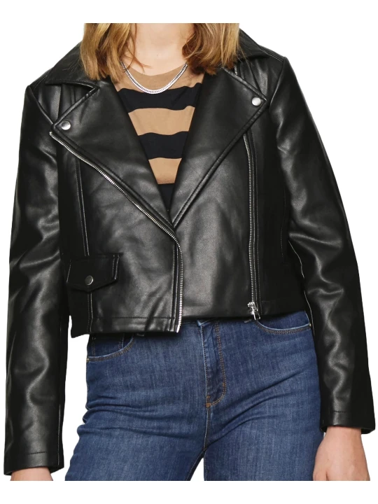 Black Leather Jacket With Front Pockets