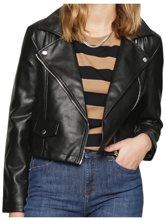 Black Leather Jacket With Front Pockets