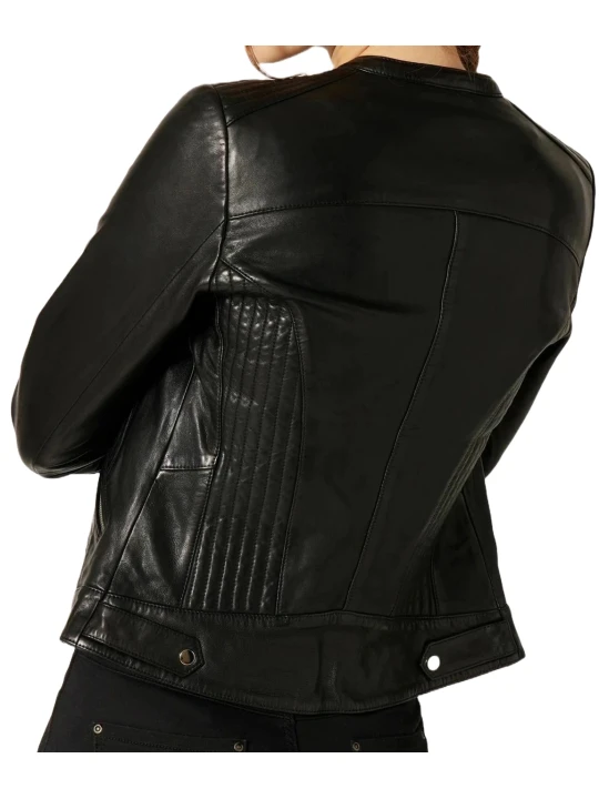 Black Mandarin Collar Leather Jacket