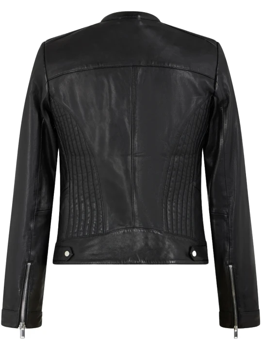 Black Mandarin Collar Leather Jacket