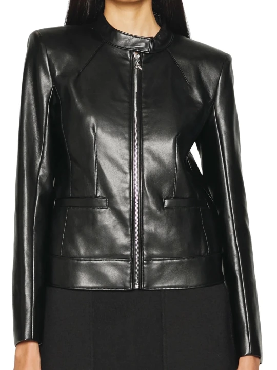 Black Solid Lightweight Leather Jacket