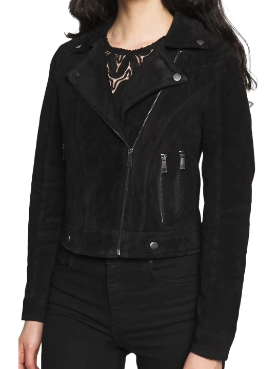 Black Suede Leather Biker Jacket