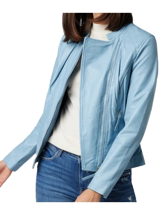Blue Designer Lapel Collar Leather Jacket Blue Designer Lapel Collar Leather Jacket