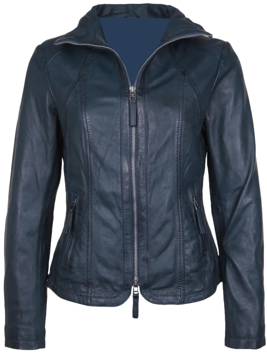 Navy Blue Jacket With Leather