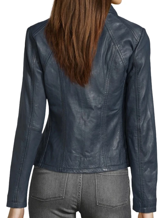 Navy Blue Jacket With Leather