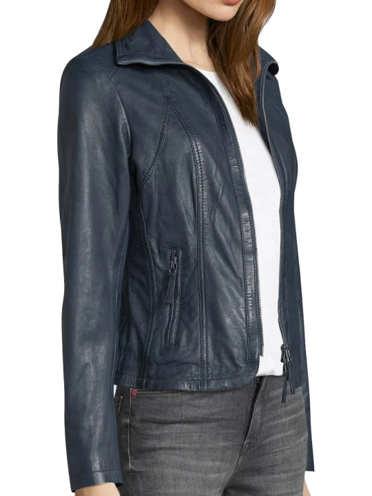 Navy Blue Jacket With Leather