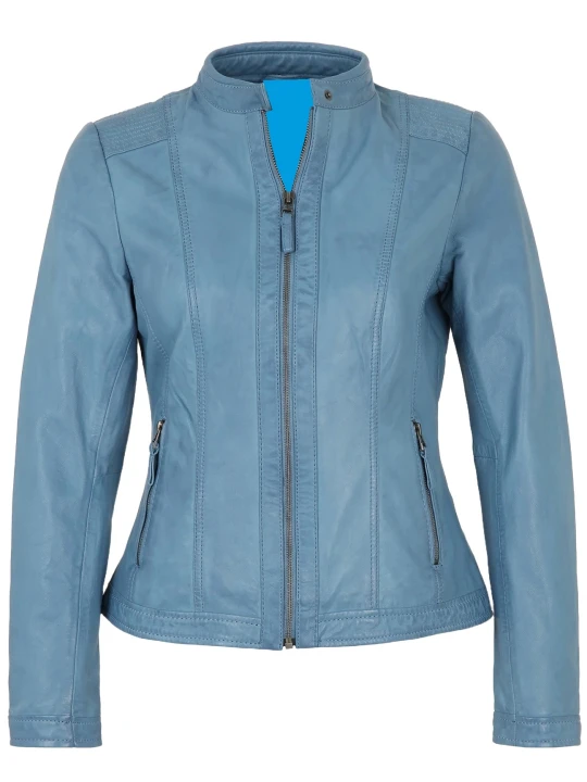 Blue Leather Jacket With Side Pockets Blue Leather Jacket With Side Pockets