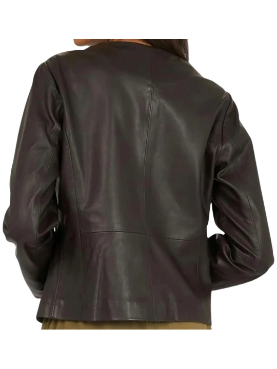Brown Collarless Leather Jacket Brown Collarless Leather Jacket