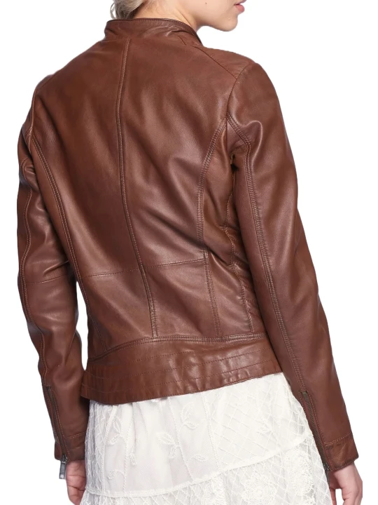Brown Quilted Straight Leather Jacket