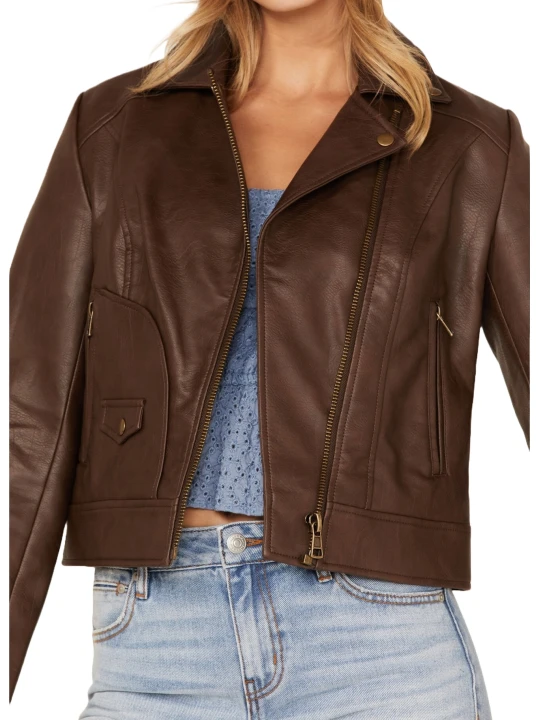 Brown Real Leather Moto Jacket Brown Real Leather Moto Jacket