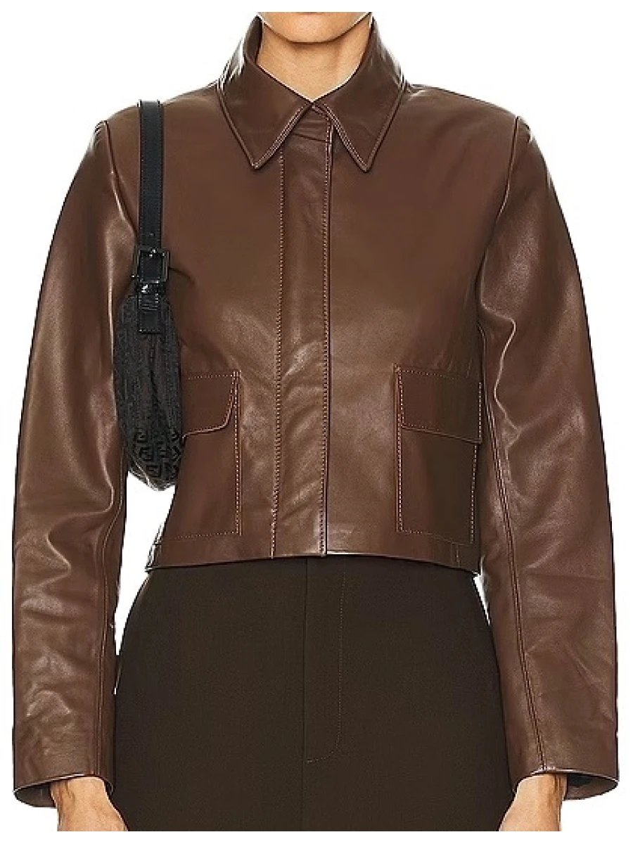 Button Closure Lambskin Brown Leather Jacket