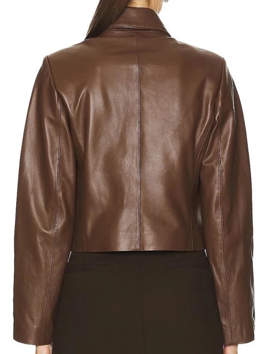Button Closure Lambskin Brown Leather Jacket