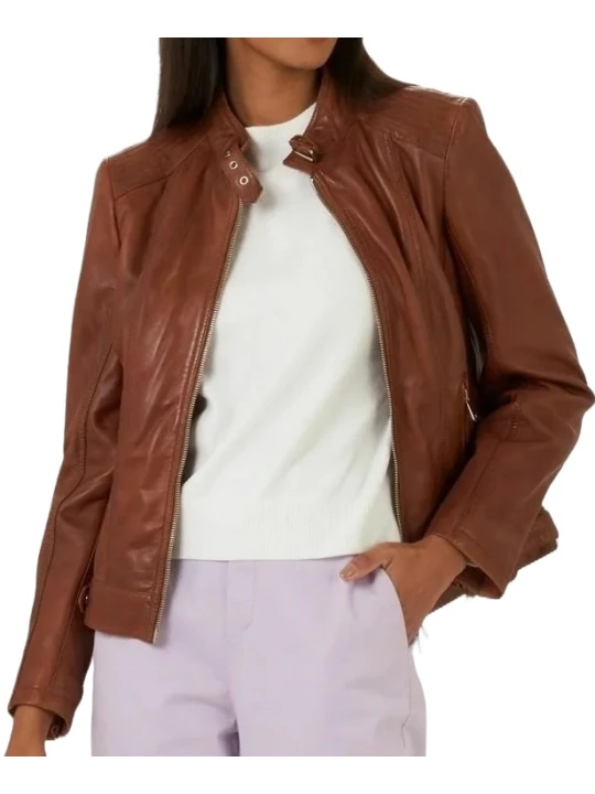 Buy Brown Real Leather Biker Jacket