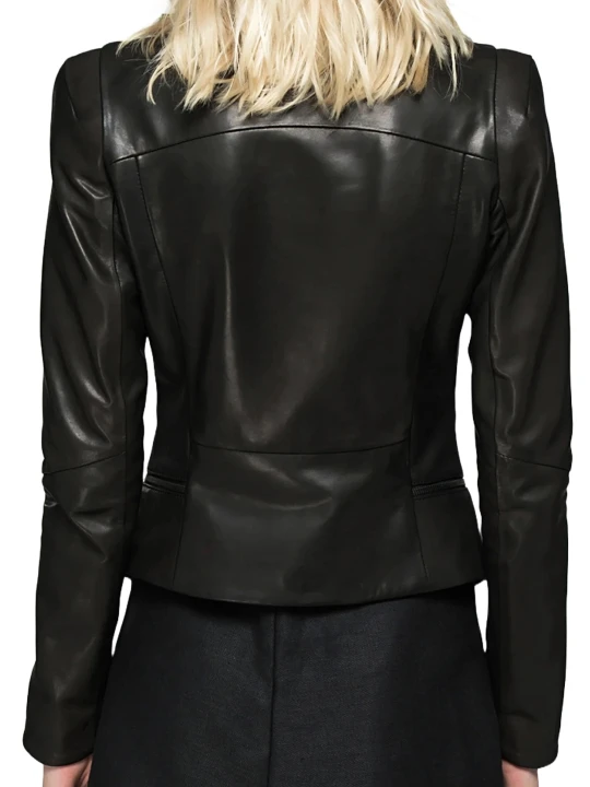 Classic Leather Jacket With High Neck Collar Classic Leather Jacket With High Neck Collar