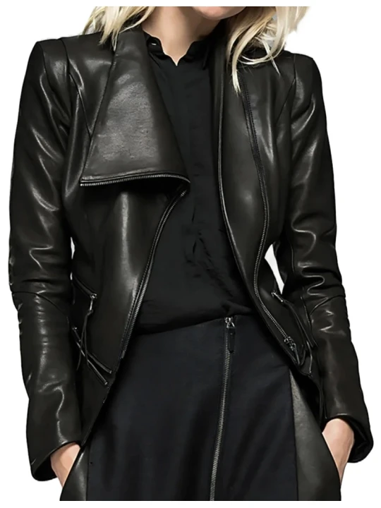 Classic Leather Jacket With High Neck Collar Classic Leather Jacket With High Neck Collar