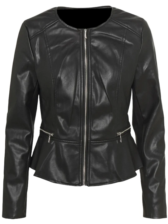 Crew Neck Real Leather Jacket