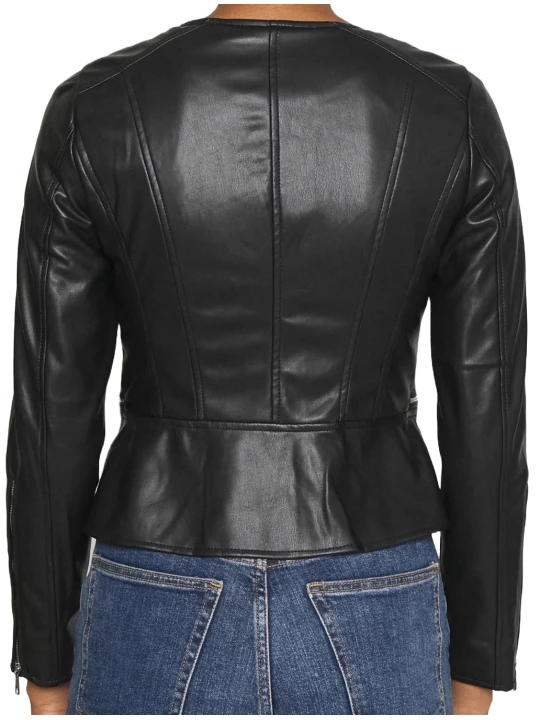 Crew Neck Real Leather Jacket