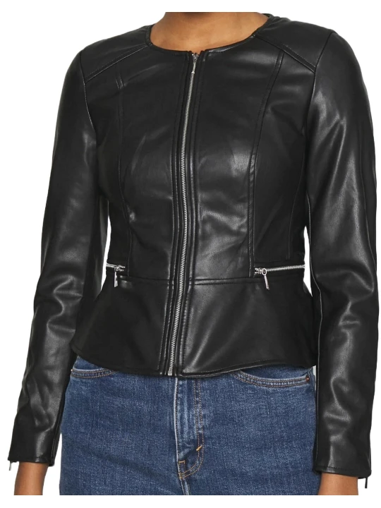 Crew Neck Real Leather Jacket
