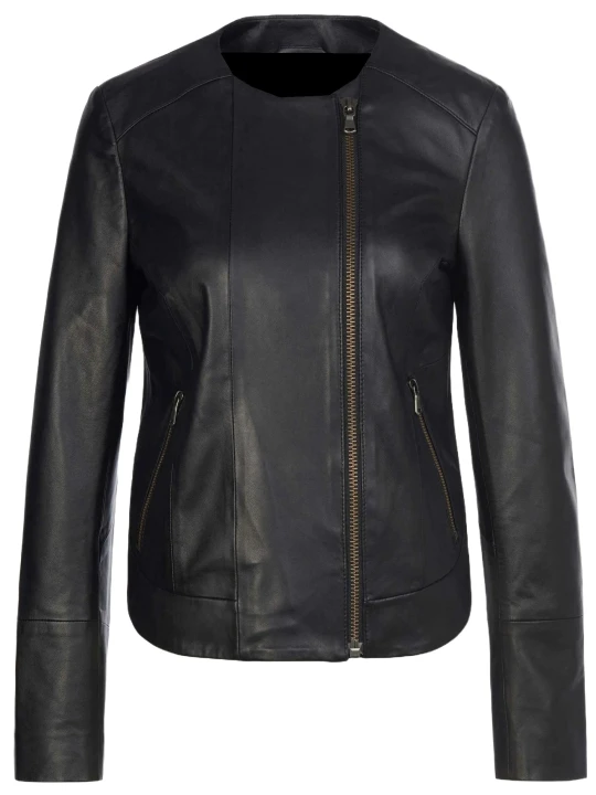 Crew Neck Regular Leather Jacket Crew Neck Regular Leather Jacket