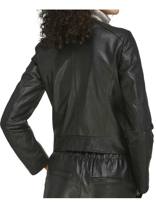 Crew Neck Regular Leather Jacket Crew Neck Regular Leather Jacket
