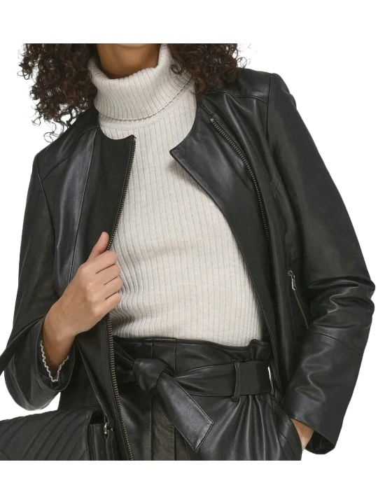 Crew Neck Regular Leather Jacket Crew Neck Regular Leather Jacket