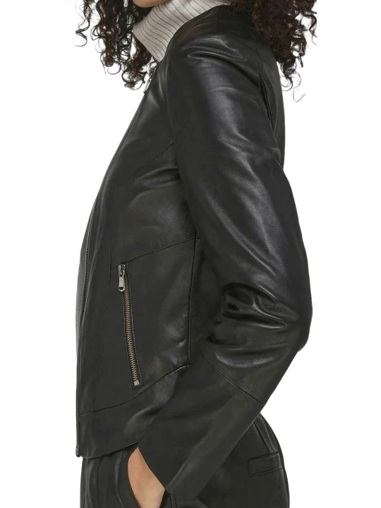 Crew Neck Regular Leather Jacket Crew Neck Regular Leather Jacket