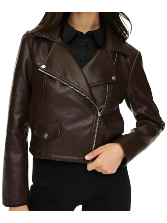 Dark Brown Leather Jacket With Front Pockets