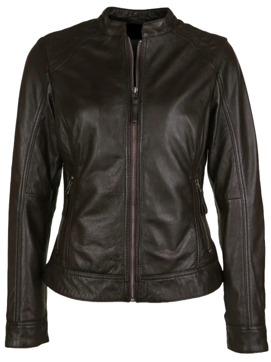 Dark Brown Standing Collar Leather Jacket