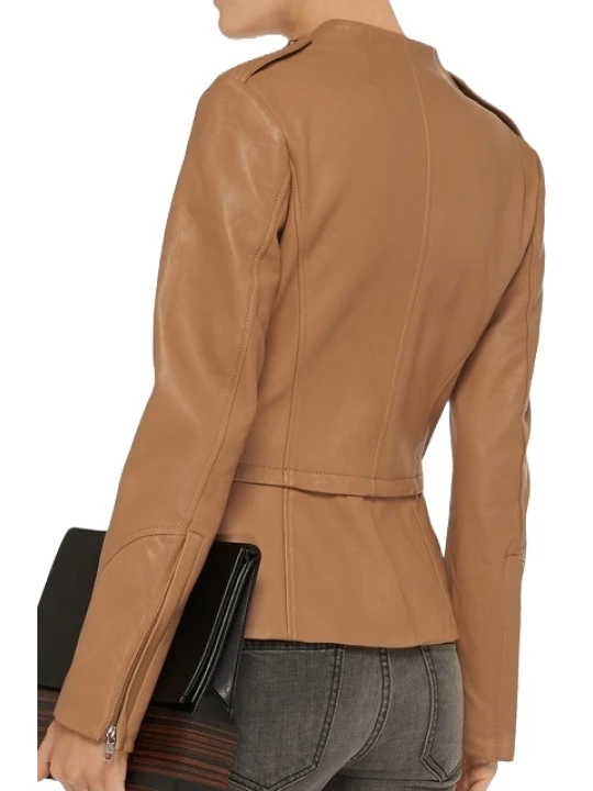 Designer V Neck Brown Leather Jacket