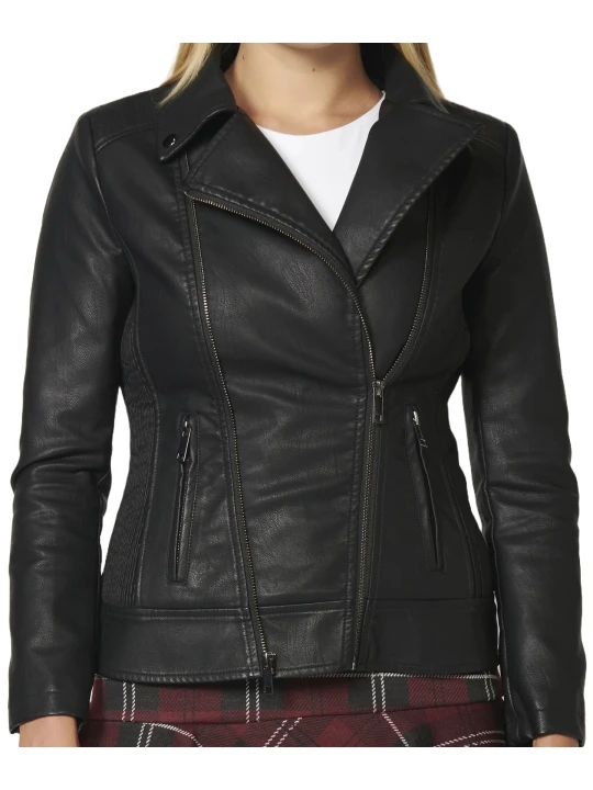 Diagonal Zip Black Leather Jacket