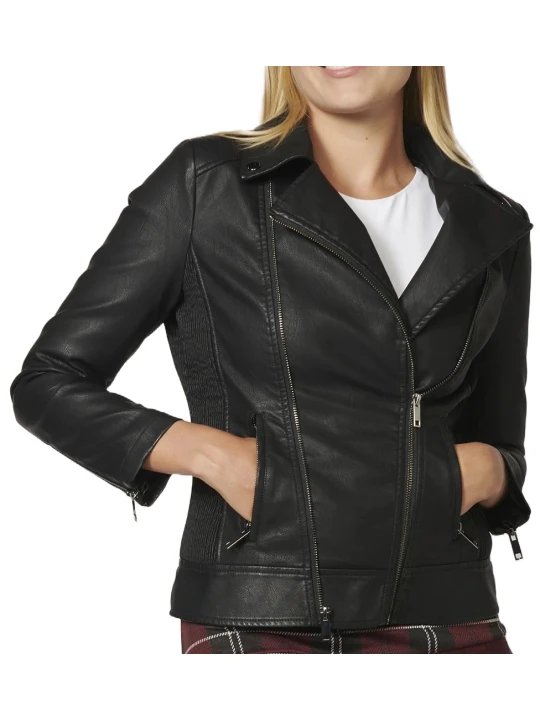 Diagonal Zip Black Leather Jacket