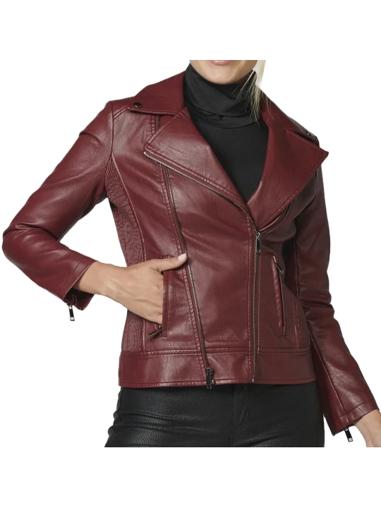 Diagonal Zip Burgundy Leather Jacket Diagonal Zip Burgundy Leather Jacket
