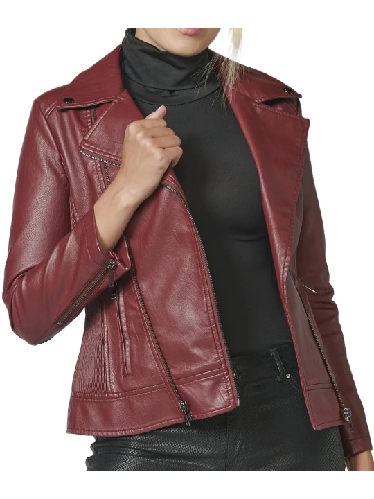 Diagonal Zip Burgundy Leather Jacket Diagonal Zip Burgundy Leather Jacket