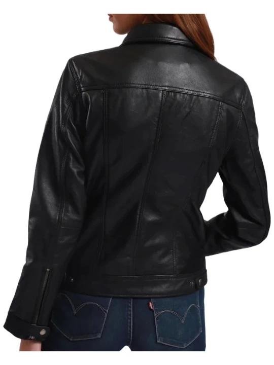 Down Collar Leather Jacket With Two Chest Pockets Down Collar Leather Jacket With Two Chest Pockets