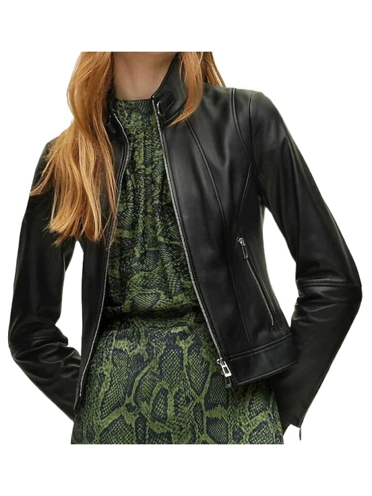 Female Leather Biker Jacket Black