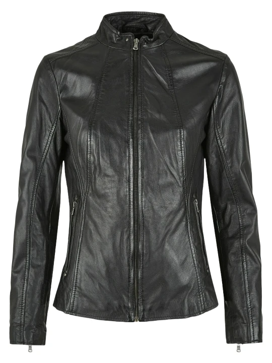 Fitted Waist Black Leather Jacket