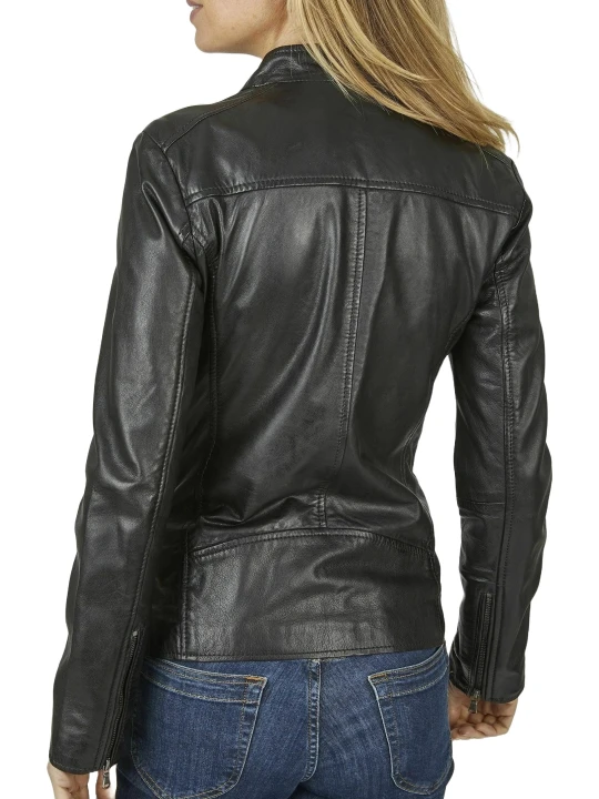 Fitted Waist Black Leather Jacket