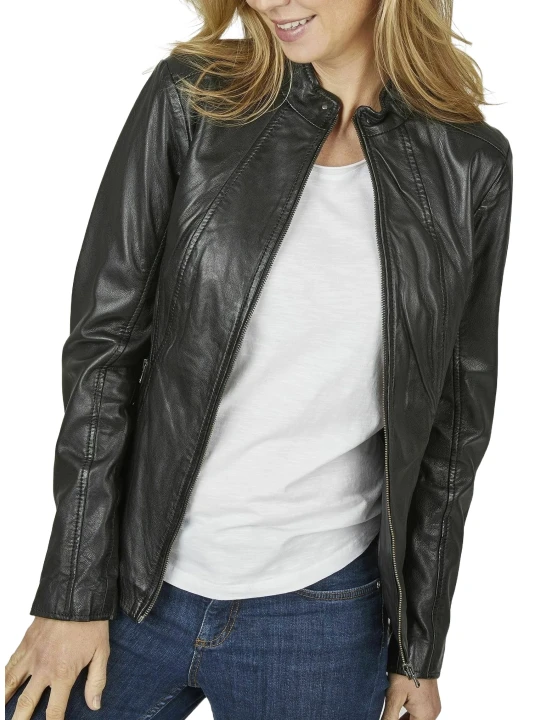 Fitted Waist Black Leather Jacket