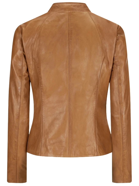 Front Zip Camel Leather Jacket