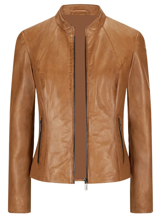 Front Zip Camel Leather Jacket