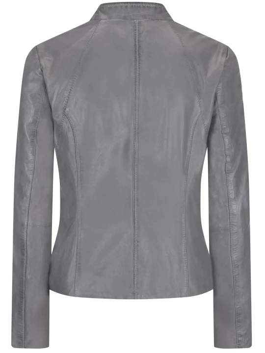 Front Zip Grey Leather Jacket