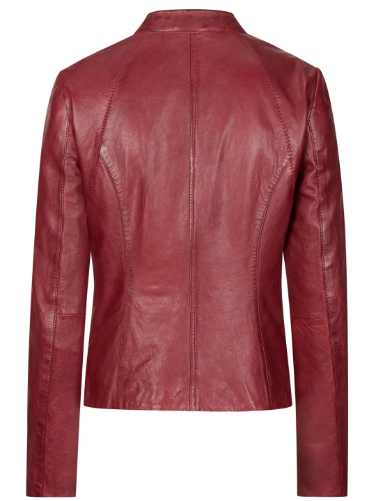 Front Zip Red Leather Jacket