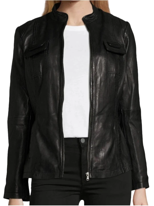 Girl Black Real Leather Jacket