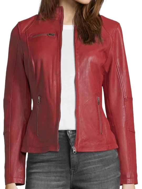 Lightly Padded Red Leather Jacket