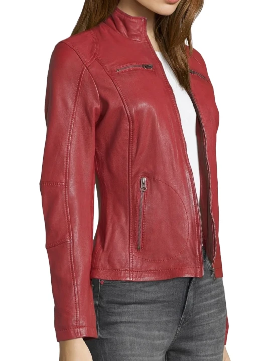 Lightly Padded Red Leather Jacket